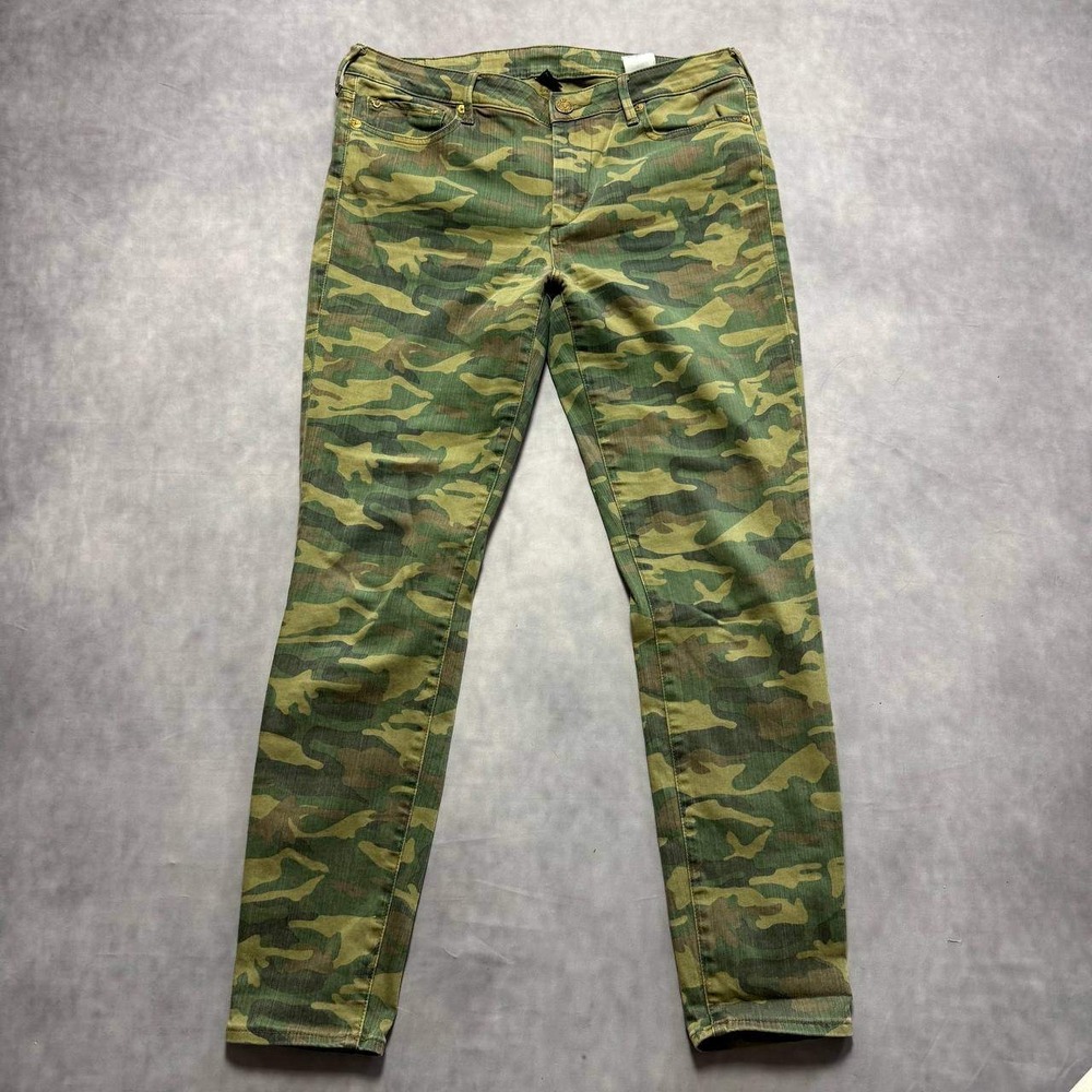 True Religion‎ Camo Skinny Jeans Womens 32x27 Green Excellent Mid Rise Utility